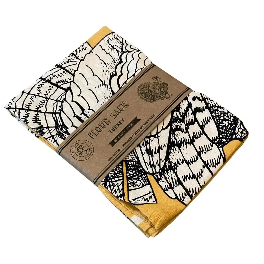 Mahogany Turkey Flour Sack Kitchen Towels Set of 2 Cotton Thanksgiving Fall New